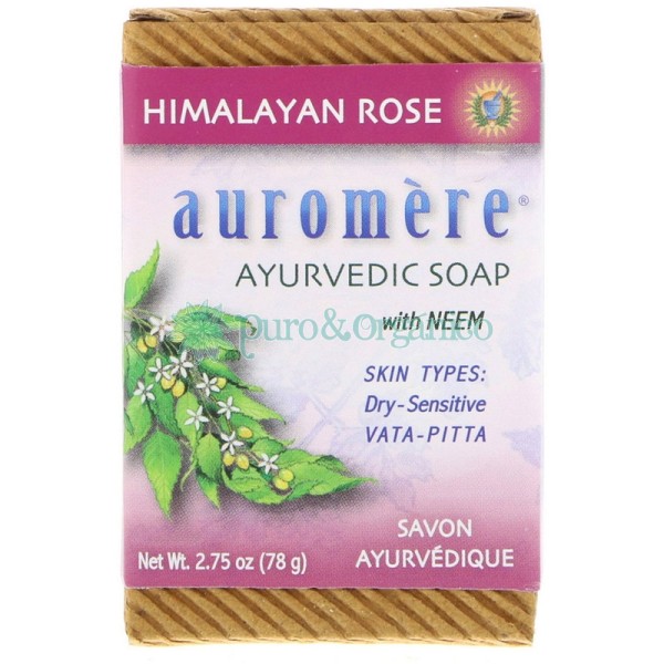 Auromere Jabon Ayurvedico Natural con Neem Organico y Rosas de Himalaya 78gr